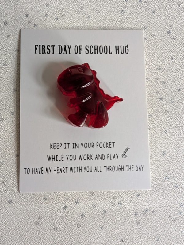 First day of school red resin dinosaur pocket hug