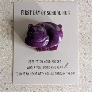 First day of school Purple resin hippo pocket hug