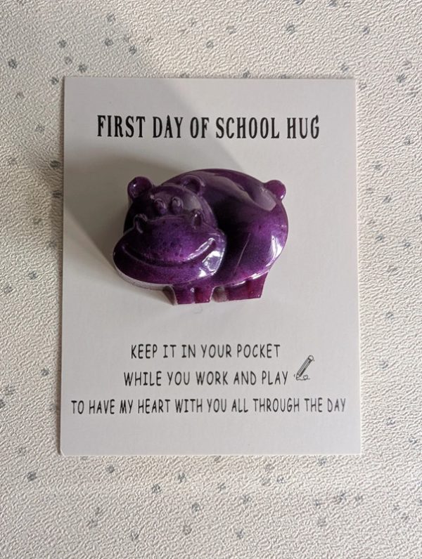 First day of school Purple resin hippo pocket hug