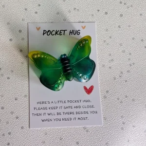 Handmade Green and yellow resin butterfly pocket hug
