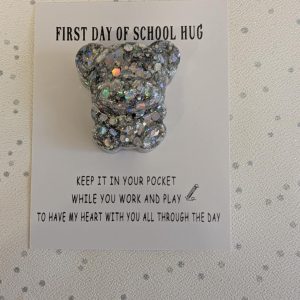 First day at school glitter resin teddy bear pocket hug