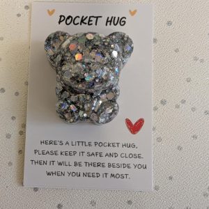 Resin glitter teddy bear pocket hug
