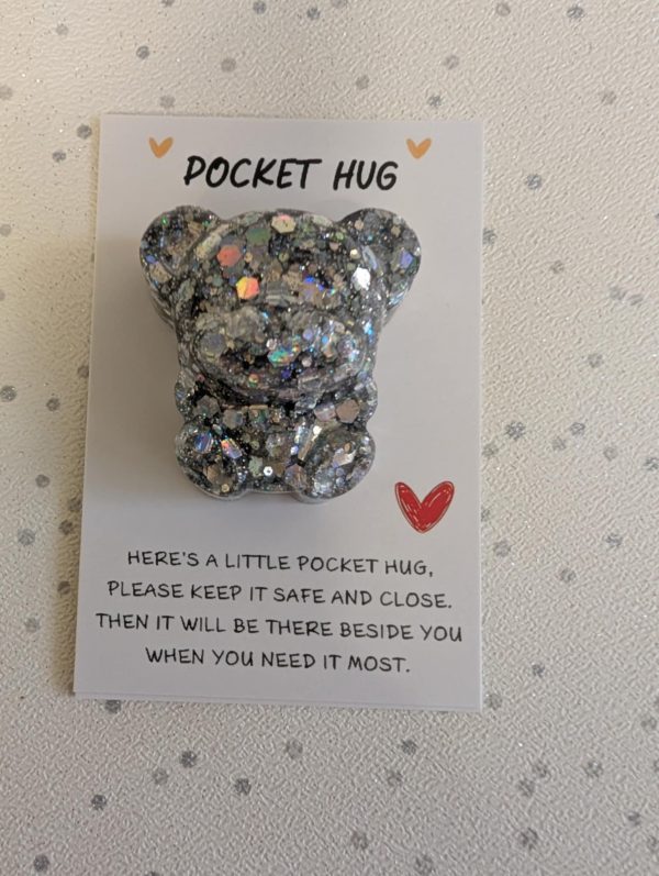 Resin glitter teddy bear pocket hug