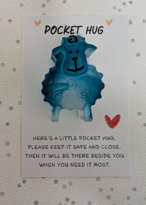 Blue resin sheep pocket hug