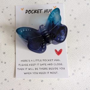 Blue and teal resin butterfly pocket hug